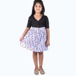 Girls White & Blue Printed Flared Knee-Length Skirt