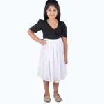 Girls White Self Design A-Line Flared Skirt