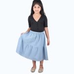 Girls Blue Solid Maxi Flared Skirts