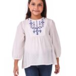 White Tribal Embroidered A-Line Top