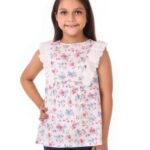 Girls White Floral Printed Top